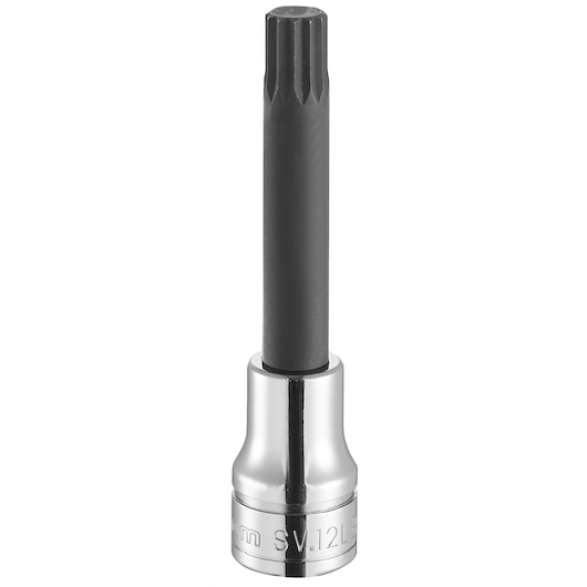 Facom SV_18LB socket bit with black star-shaped tip and chrome base, straight angle, white background.