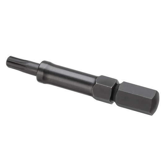 Facom SXE_3GRPFOR black steel bit adapter with hexagonal shank, side view on white background.