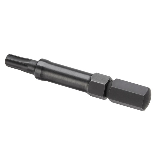 Facom SXE_4GRPFOR impact screwdriver bit, black metal, hexagonal shank, side angle, white background.