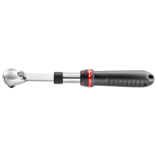 Facom SXL_161 ratchet wrench, black and silver, side angle, ergonomic handle, photography product.