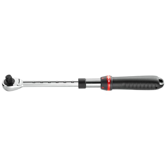 Facom SXL_161 photography of an extendable ratchet wrench with black and red handle, side angle.