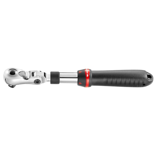 Facom SXL_171 extendable ratchet with black handle, chrome head, and red ring, side view on white background.