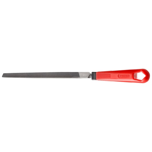 Facom TRI_MD250EMA flat metal file with red handle, side angle, white background.