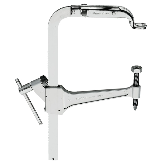 Facom U_13L photography of metal C-clamp with screw handle, side view on white background.
