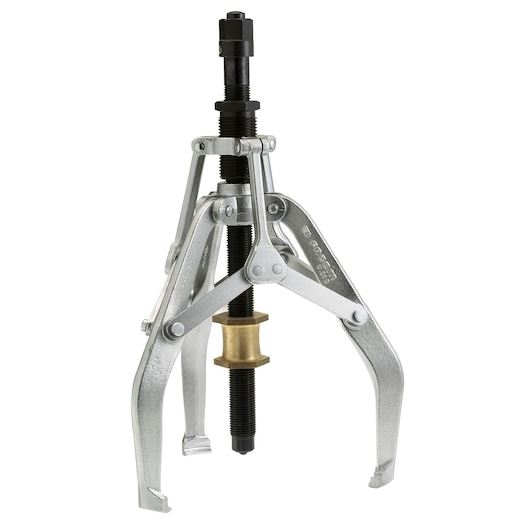 Facom U_20B three-jaw puller tool, silver and black, front angle, on white background.