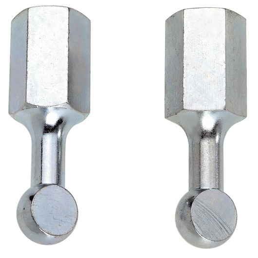 Facom U_23D12 photography of two silver hex ball-end metal tool adapters, front angle, white background.