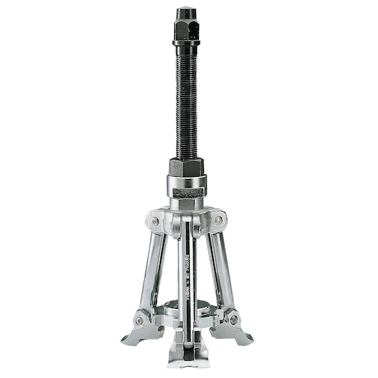 Facom U_28 three-jaw gear puller, silver metal tool, front angle on white background.