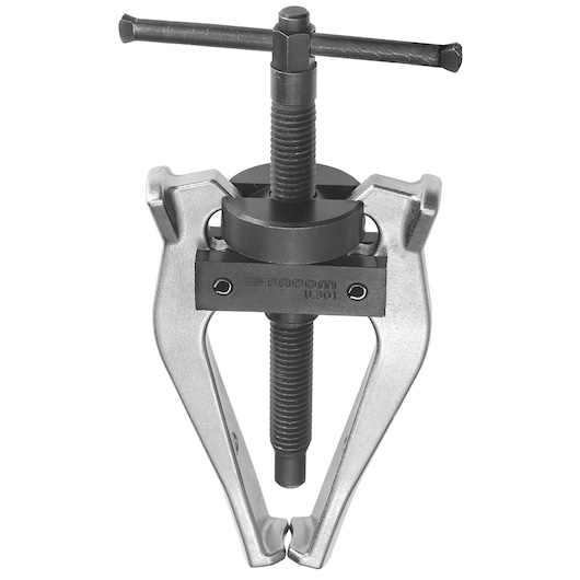 Facom U_301P two-jaw gear puller, silver and black, front view on white background.
