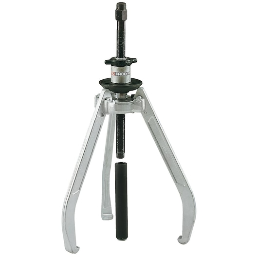 Facom U_320 three-jaw puller in silver and black, front angle on white background.