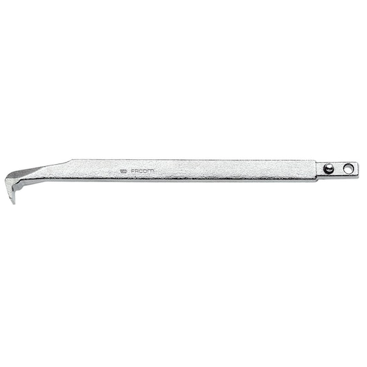 Facom U_32T2GA20 silver metal pry bar tool, side view, with flat angled tip and hole for attachment.