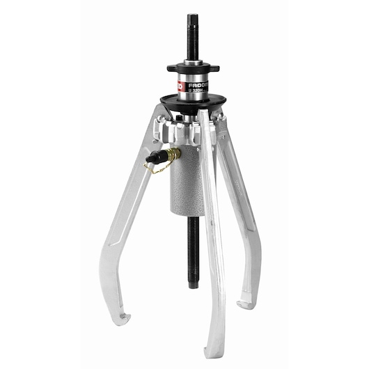 Facom U_330H hydraulic three-jaw puller, silver and black, front angle on white background.