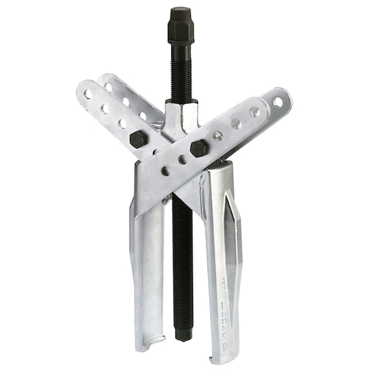 Facom U_34 three-jaw gear puller, silver metal, front angle, white background