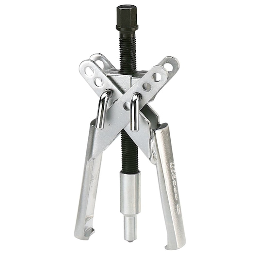 Facom U_35L three-arm puller tool, silver metal, front angle on white background.