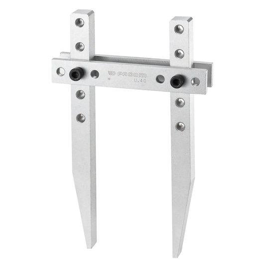 Photo of Facom U_40 adjustable metal puller fork, silver finish, front angle, on white background.