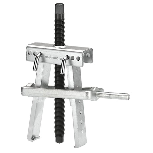 Facom U_42 three-arm metallic puller with adjustable jaws on white background, front angle.