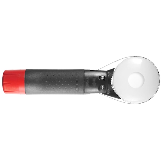Facom U_46ACL oil filter wrench with black handle and red end, top view on white background.