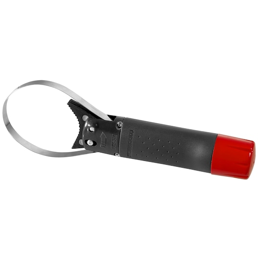 Facom U_46ACL metal loop grooming tool with black handle and red endcap, side angle, photography.