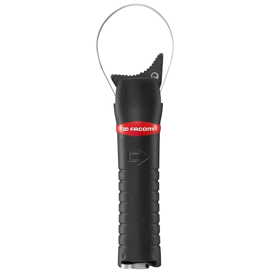 Facom U.48PB black adjustable oil filter wrench, front angle, red branding, white background.