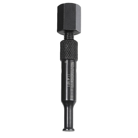 Facom U_49P1 black hexagonal punch tool, side angle, knurled grip, visible logo and SKU.