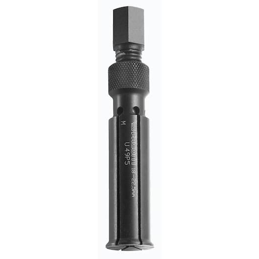 Facom U_49P6 black metal tool with hexagonal top, straight-on white background photography.