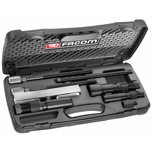 Facom U_49PJ4 puller set in a molded black carrying case, photographed from above on a white background.