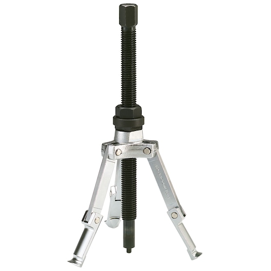 Photo of Facom U_51B three-jaw gear puller with silver arms and black threaded screw, front angle on white background.