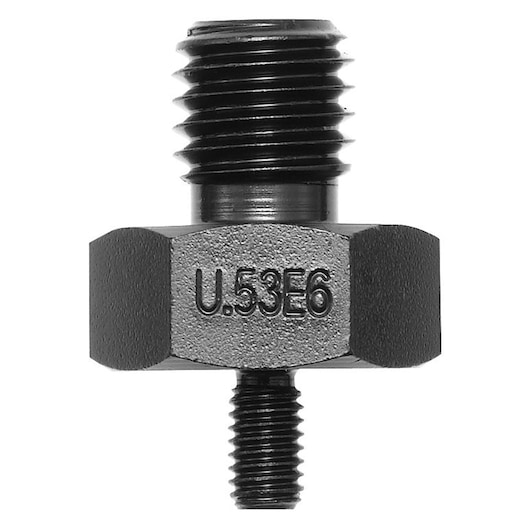 Facom U_53E12 metal adapter with threaded ends, photography, front angle on white background.