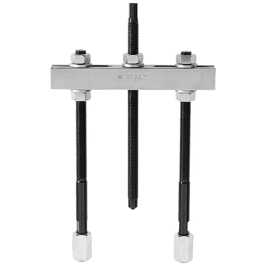 Facom U_53KL0 three-arm bearing puller with black threaded rods and silver crossbar, front view, white background.