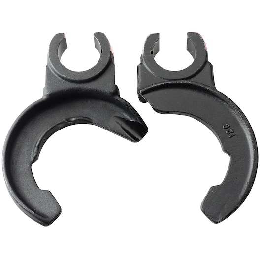 Facom U89J12 black metal crowfoot wrench set, top view, two open-end curved wrenches on white background.
