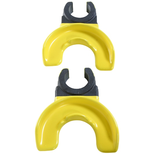Facom U89J1 yellow and black open-jaw tool attachments, set of two, top view on white background.