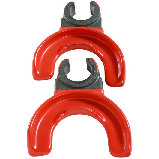 Facom U89J2 set of two red semi-circular pipe separator tools, top view, on white background.