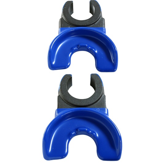 Facom U89J5 set of two blue and black C-shaped protective jaw covers, top view, white background.