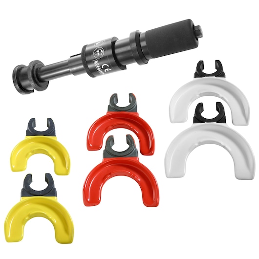 Facom U_89M230 photography of automotive tool set with colored interchangeable jaws, white background.