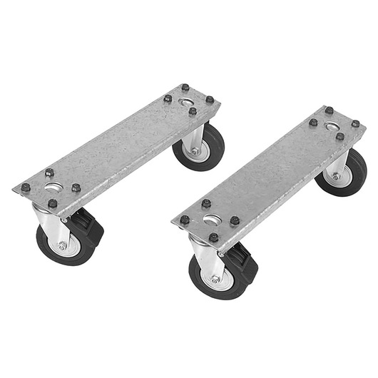 Facom U50020061 set of two rectangular metal dollies with four swivel caster wheels each, white background.