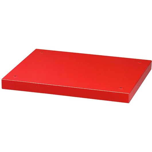 Facom U50020081 red rectangular metal shelf with pre-drilled holes, angled view on white background.