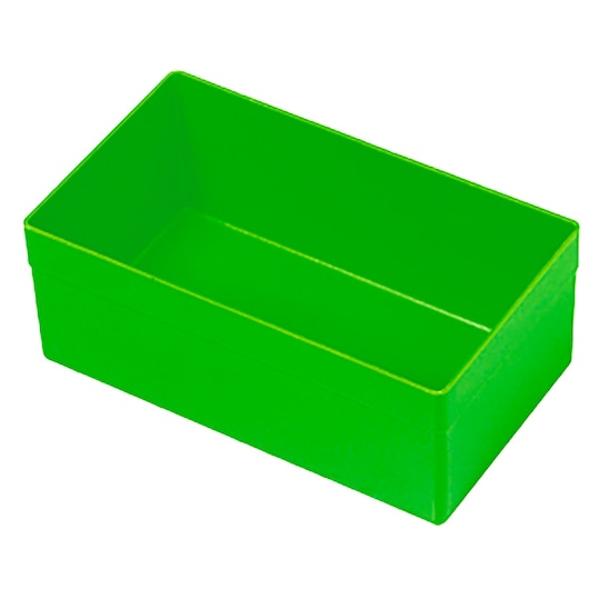 Facom U50030011Q green plastic storage box, rectangular, angled view on white background.