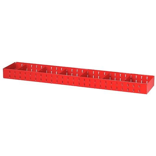 Facom U50030027 red metal organizer tray with divided compartments, photography, angled view on white background.