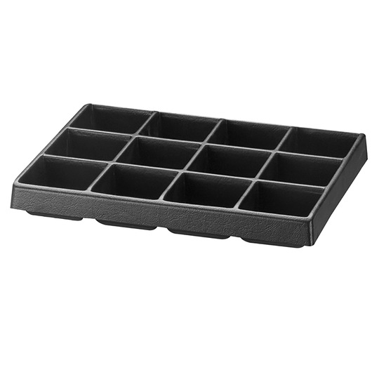 Facom U50030029Q black plastic organizer tray with twelve compartments, angled product photo on white background.