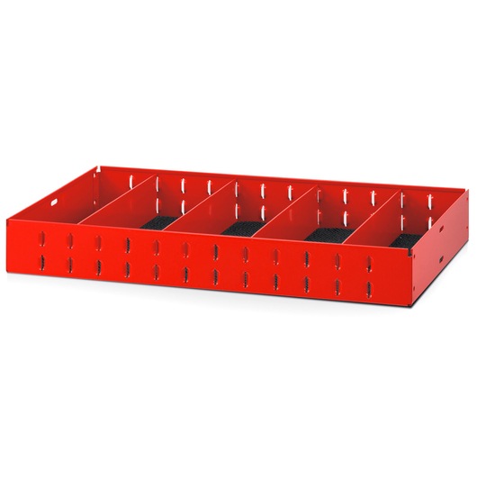 Facom U50030030 red metal tool drawer organizer tray with multiple compartments, front angle on white background.