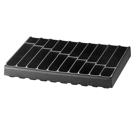 Facom U50030041Q black plastic organizer tray with multiple slots, photographed at an angle on white background.
