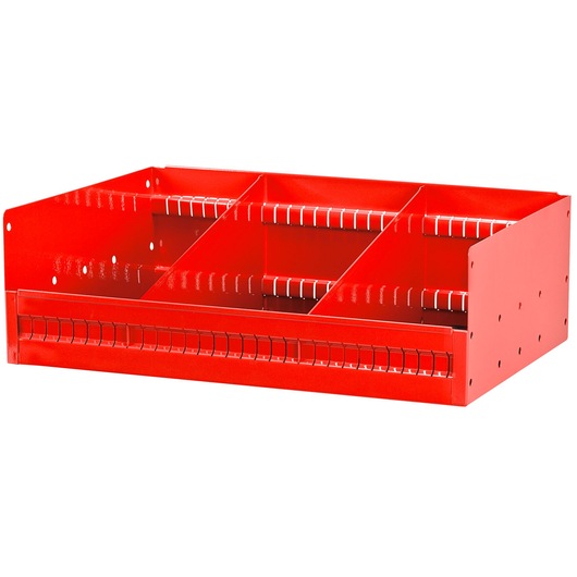 Facom U50030041 red metal drawer organizer with dividers, front angle on white background.