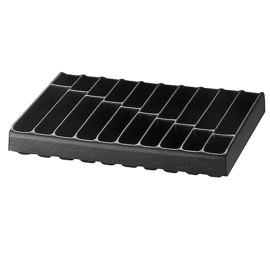 Facom U50030042Q black plastic tool tray with multiple compartments, angled view, photography product.