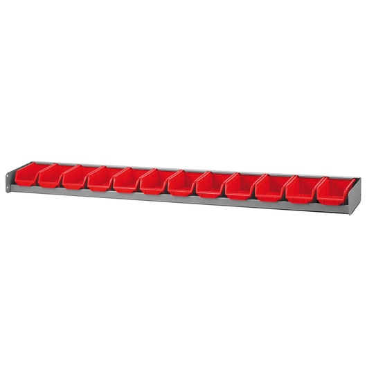 Facom U50030067 wall-mounted organizer with 14 red storage bins, front angle on white background.