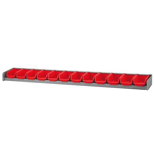 Facom U50030069 wall-mounted organizer with twelve red storage bins, front angle on white background.