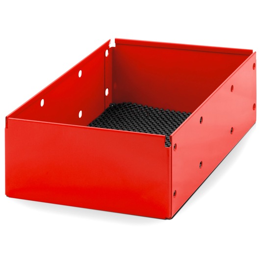Facom red metal storage bin with black textured base, SKU U50030085, front angle on white background.