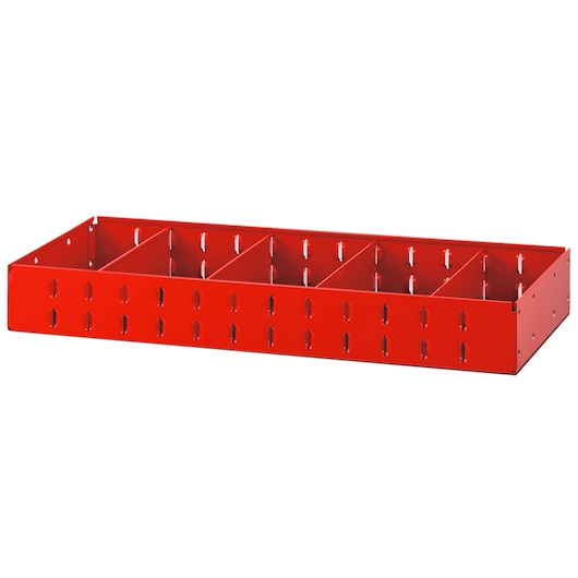 Facom U50030090 red metal storage organizer tray with multiple compartments, angled view on white background.