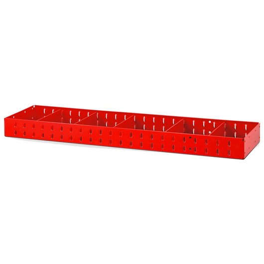Facom U50030091 red metal storage organizer tray with six compartments, angled on white background.