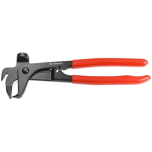 Facom UA444A fencing pliers with red handles, black head, side view on white background.