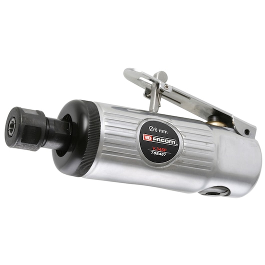 Facom V.345FPB silver pneumatic die grinder, side view on white background.