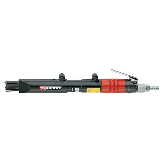 Facom V_352F pneumatic needle scaler tool, black and red, side angle on white background.
